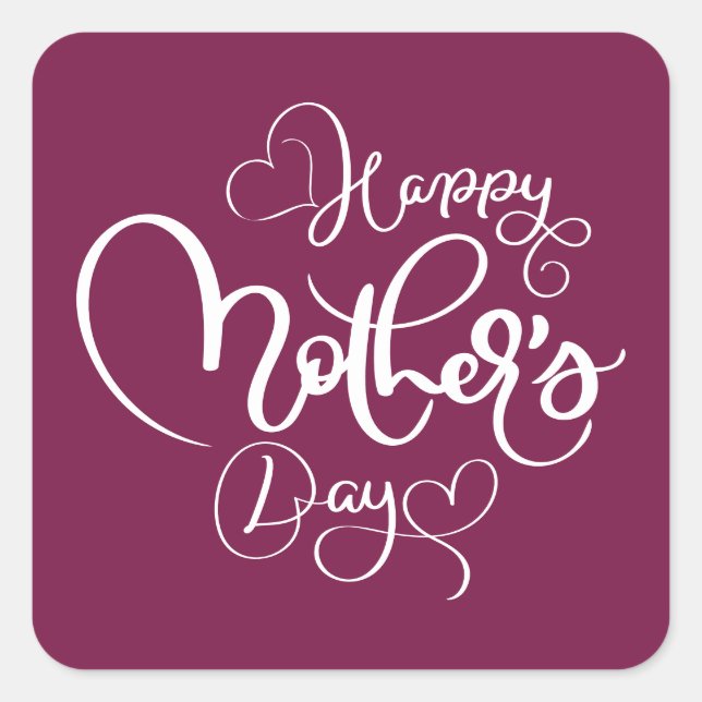 Pretty Plum Purple Happy Mother's Day Square Sticker (Front)