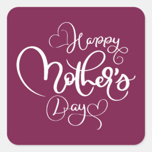 Pretty Plum Purple Happy Mother's Day Square Sticker