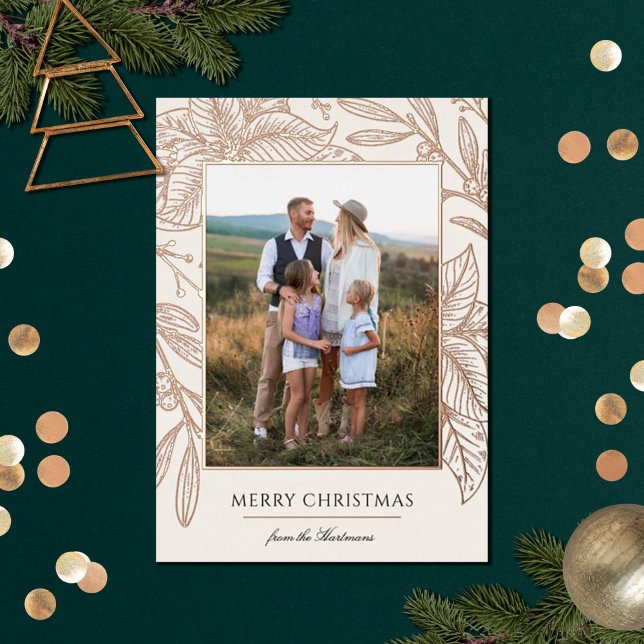 Pretty Poinsettia Floral Frame | Vertical Photo Foil Holiday Card (Creator Uploaded)