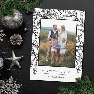 Pretty Poinsettia Floral Frame Vertical Photo Holiday Card