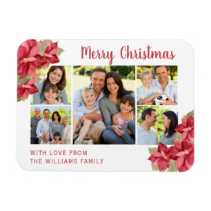 Pretty Poinsettia Merry Christmas Magnet