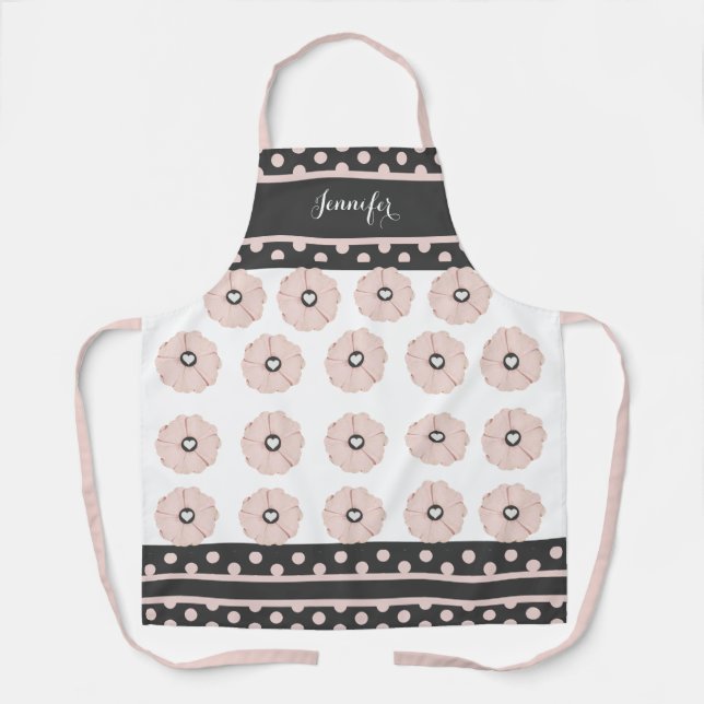 Pretty Polka Dot Charcoal Pink Personalised Apron (Front)