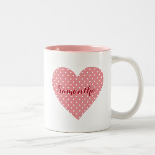 Pretty polka dot heart Two-Tone coffee mug