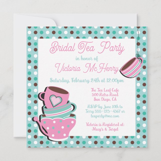 Pretty Polka dot Tea Party Invitation (Back)