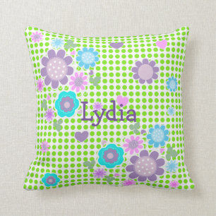 Pretty Polka Dot Whimsy Floral Print Personalised Cushion