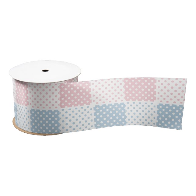 Pretty, polka dot,white,pink,blue,girly,country, satin ribbon (Spool)