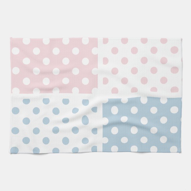 Pretty, polka dot,white,pink,blue,girly,country, tea towel (Horizontal)