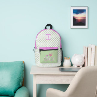 Pretty Polka Dots and Bicycle Personalised Printed Backpack