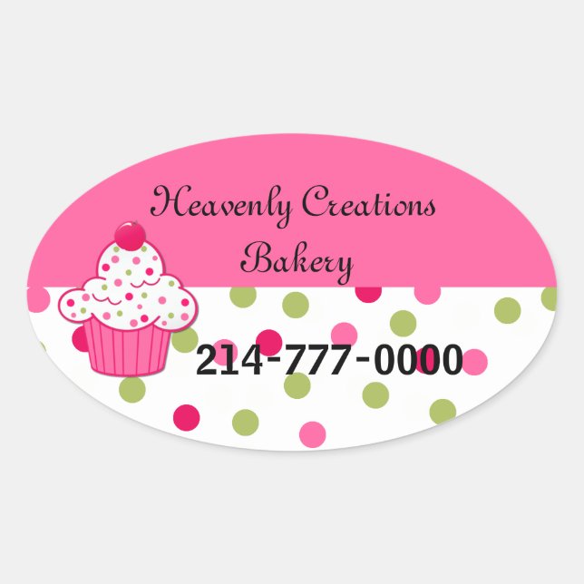 Pretty Polka Dots and Cupcake Bakery Box Stickers (Front)