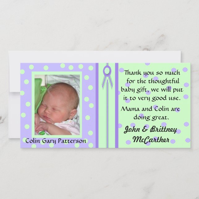 Pretty Polka Dots Baby photo thank you cards (Front)
