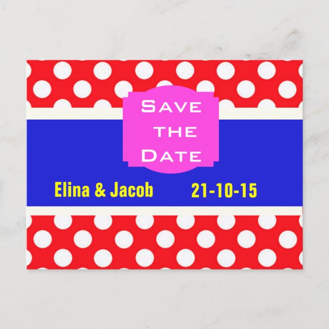 Pretty Polka Dots Save the Date Postcard (red) (Front)