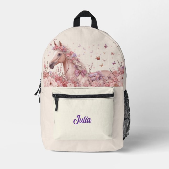 Pretty Ponies and Petals Horse Backpack for Girls (Front)