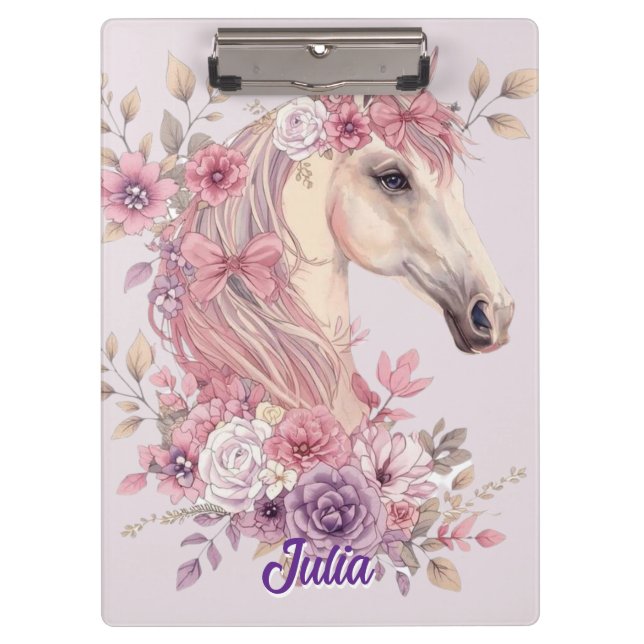 Pretty Ponies and Petals Horse Binder for Girls Clipboard (Front)