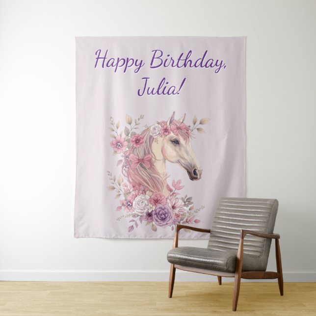 Pretty Ponies and Petals Horse Birthday Banner Tapestry (In Situ)
