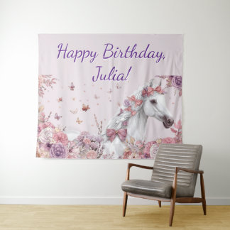 Pretty Ponies and Petals Horse Birthday Banner Tapestry