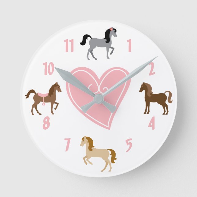 Pretty Ponies and Pink Heart Horse Round Clock (Front)