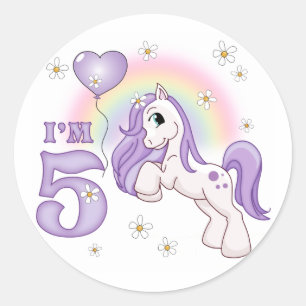 Pretty Pony 5th Birthday Classic Round Sticker