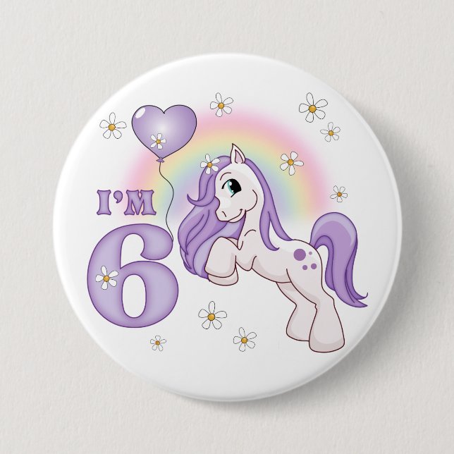 Pretty Pony 6th Birthday 7.5 Cm Round Badge (Front)