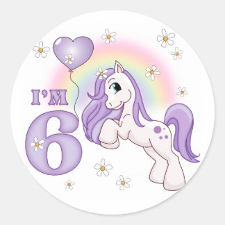 Pretty Pony 6th Birthday Classic Round Sticker