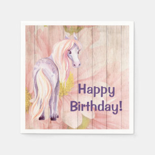 Pretty Pony and Daisies Barn Wood Horse Birthday Napkin
