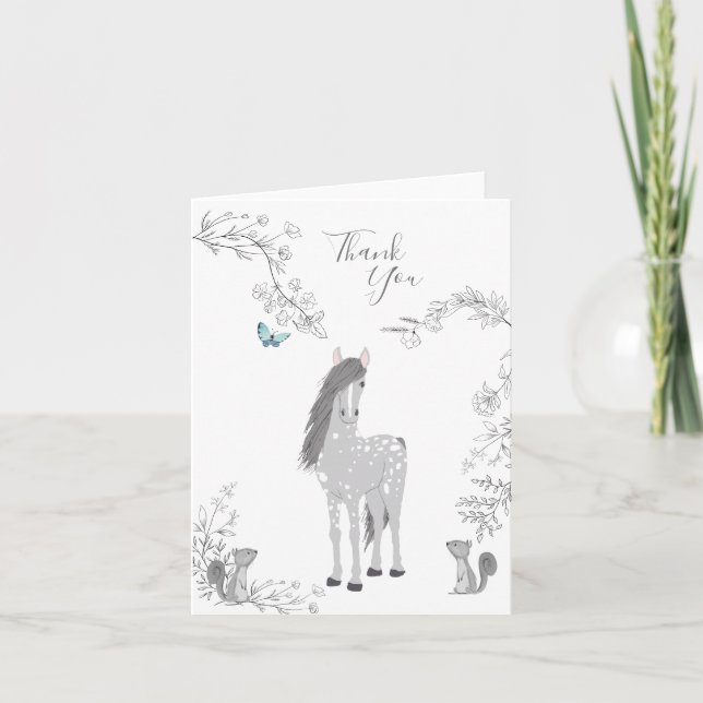 Pretty Pony and Squirrels Woodland Forest Horse Thank You Card (Front)