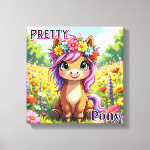 Pretty Pony   Cute Cartoon Kid's Nursery Art Canvas Print
