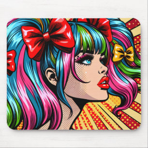 Pretty Pop Art Comic Girl Colourful Ai Art Mouse Mat