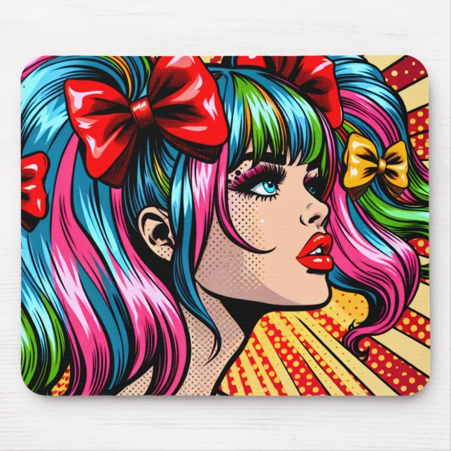 Pretty Pop Art Comic Girl Colourful Ai Art Mouse Mat (Front)