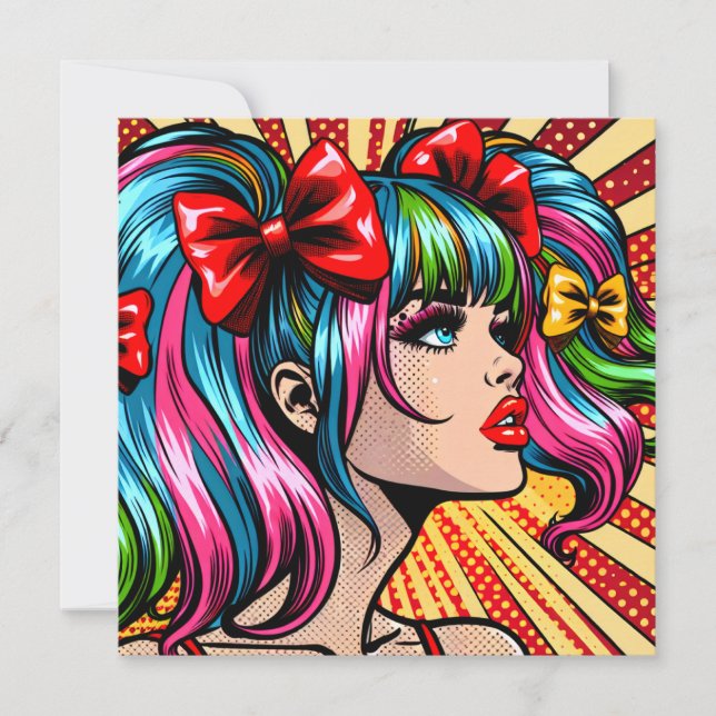 Pretty Pop Art Comic Girl with Bows (Front)