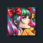 Pretty Pop Art Comic Girl with Bows Canvas Print<br><div class="desc">Colourful cute pop art comic style girl with pigtails and bows in her hair.</div>