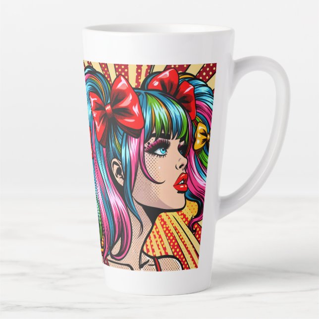 Pretty Pop Art Comic Girl with Bows Latte Mug (Right)