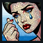 Pretty Pop art Comic Sad Woman with Tears Poster<br><div class="desc">Comic book style pop art woman with tears in her eyes,  red lipstick fractured ai art.</div>