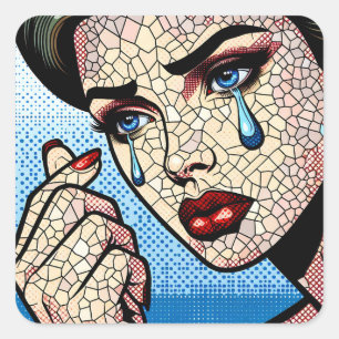 Pretty Pop art Comic Sad Woman with Tears Square Sticker