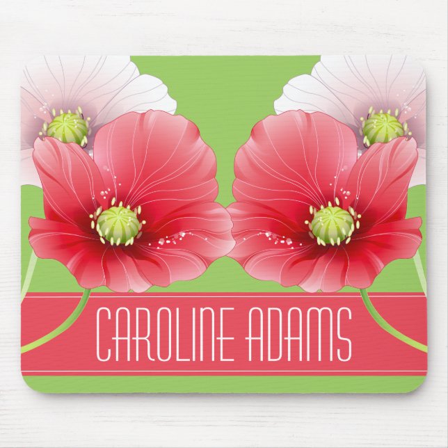 Pretty Poppies Floral Monogram Mouse Mat (Front)