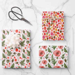 Pretty Poppies Foliage Floral Wrapping Paper Sheet