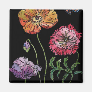 Pretty Poppies on Black Watercolour Painting Magnet