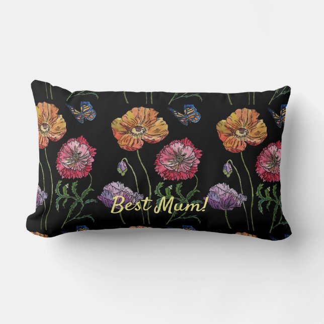 Pretty Poppies on Black Watercolour Painting Mom  Lumbar Cushion (Front)