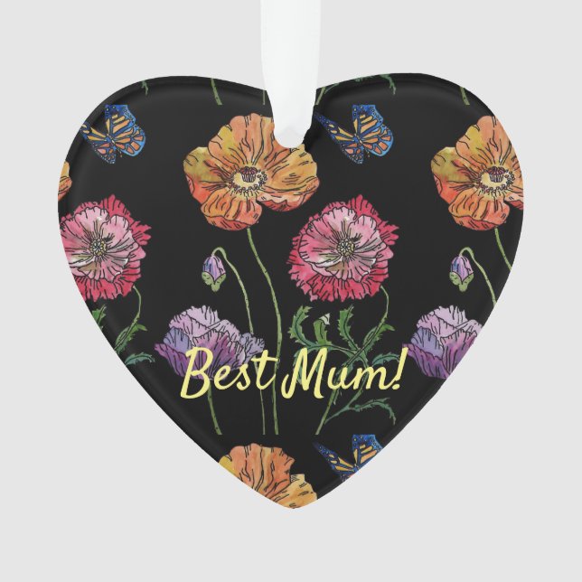Pretty Poppies on Black Watercolour Painting Mom Ornament (Front)