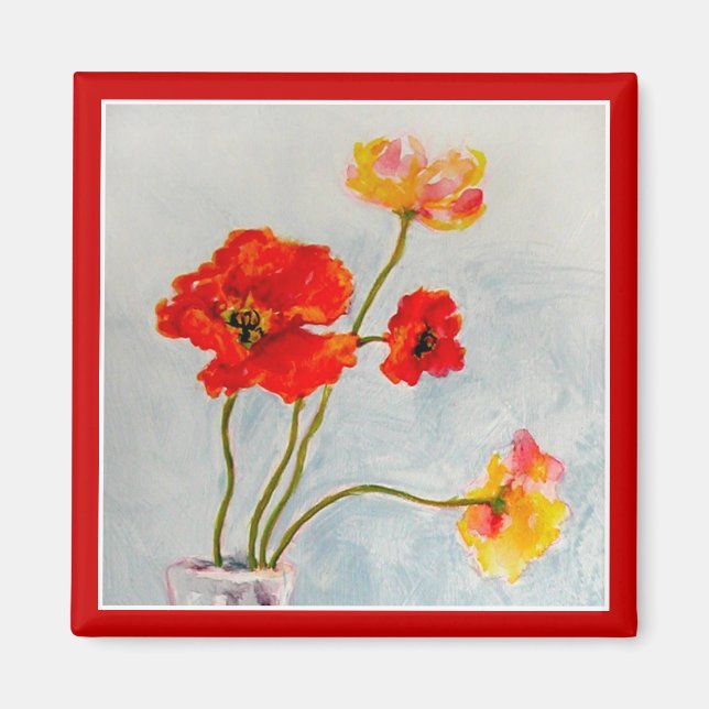 Pretty poppies square magnet (Front)