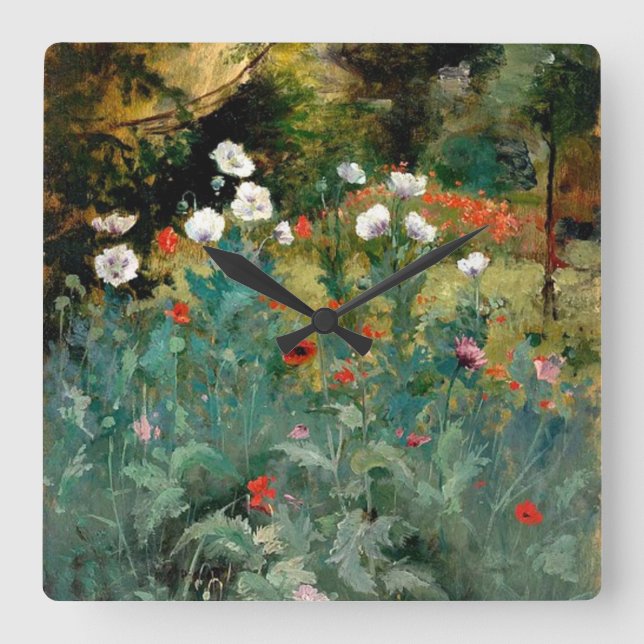 Pretty Poppies Square Wall Clock (Front)