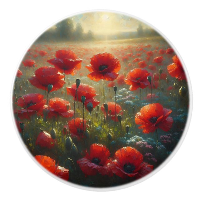 Pretty Poppy Field on a Summer Day  Ceramic Knob (Front)