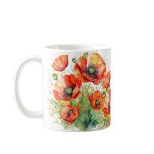 Pretty Poppy Flowers Monogrammed Red Poppies