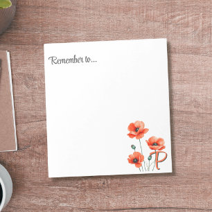 Pretty Poppy Monogram Wildflower Notepad