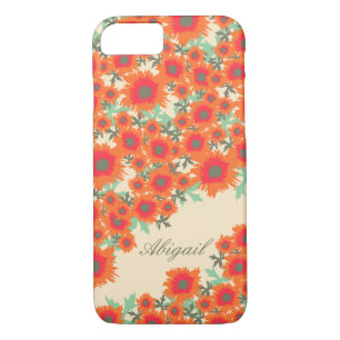 Pretty poppy orange green damask name case