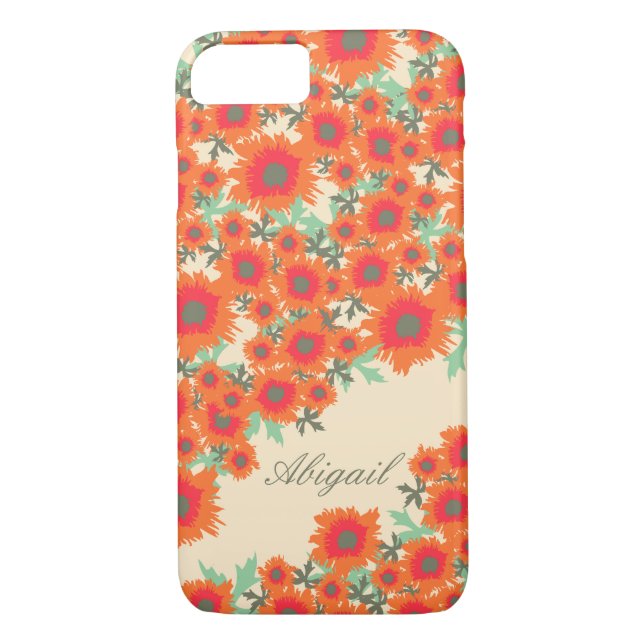 Pretty poppy orange green damask name case (Back)