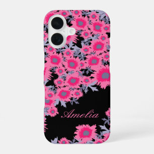 Pretty poppy pink black damask name iphone case