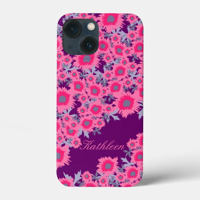 Pretty poppy pink purple damask name  Case-Mate iPhone case (Back)