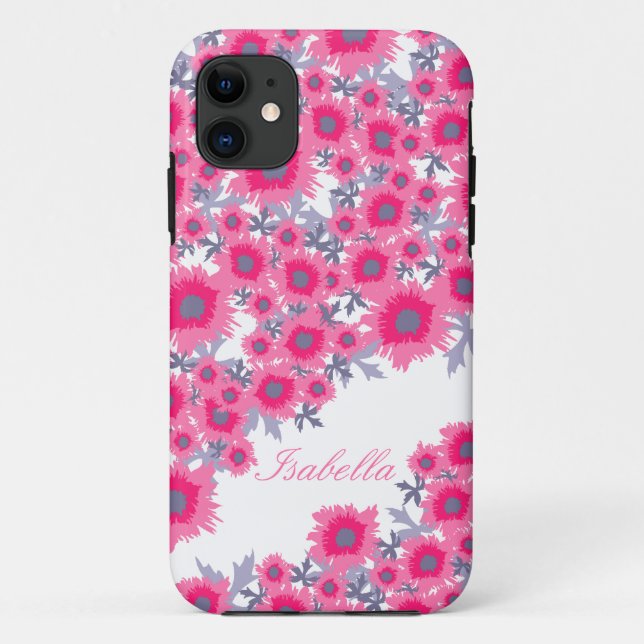 Pretty poppy pink white damask name iphone case (Back)