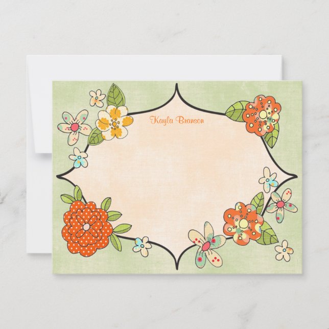 Pretty Posies Personalised Note Cards Tangerine (Front)