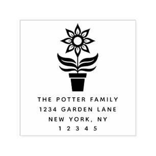 Pretty Potted Plant Gardener Flower Return Address Self-inking Stamp